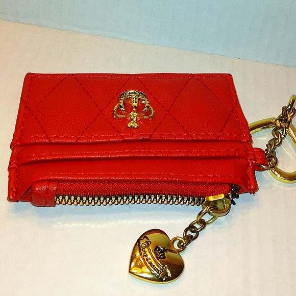 Gorgeous JUICY COUTURE Bright Red skinny Wallet Keychain/change purse - Picture 5 of 12